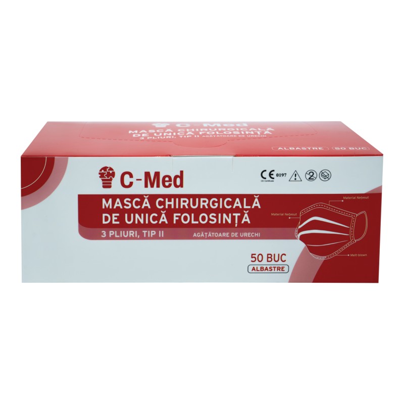 Masca chirurgicala de unica folosinta tip 2, 3 pliuri, 3 straturi - 50 buc/cutie